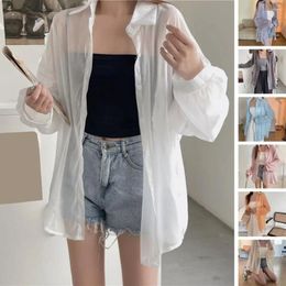 Women's Blouses Sunscreen Outwear Transparent Quick Drying Summer Ultrathin Chiffon Shawl Coat Buttons Placket Streetwear