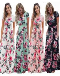 New Designer Dressess Summer Women Print Short Sleeve Boho Dress Evening Gown Party Long Maxi Dress Fashion Sundress Clothing 5 Color2741918