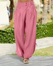 Women's Pants Fashion Trousers Women Solid Color High-waisted Design Cotton And Linen Slacks