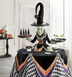 Dishes Plates Halloween Witch Tabletop Server With Harlequin Tablecloth Cupcake Display Stand Home Decoration Resin Statue TrayD918443751