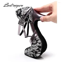 Dance Shoes Ladingwu Women Lace Latin Salsa Waltz Red Gray Black Ballroom Dancing For Heel 5/6/7.5cm