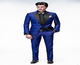 Royal Blue Slim Fit Tuxedo Men Suits with Black Lapel Morning Wedding Suits Custom Made Groom Formal Prom Suits JacketPantsBow2817220