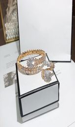 Hot Sale Fashion Brand Jewellery Sets Lady Brass Ladder Square Diamond like 18K Gold Wedding Engagement Open Bracelets Rings Sets (1Sets)7364193