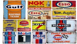 Decorative Objects Figurines Shabby Chic Vintage Metal Tin Signs Gulf Esso Agip Man Cave Plate Motor Oil Garage Wall Stickers Gas 3367337