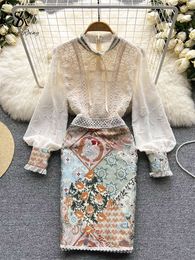 Singleiny Splice Lace Recamitine Donte Dress Estate 2022 Temperamento Eleganti maniche lunghe con cerniera Ledies A Line Slim Chic Abite