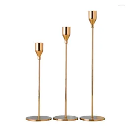 Candle Holders 3Pcs/Set Chinese Style Metal Simple Golden Wedding Decoration Bar Party Living Room Decor Home Candlestick