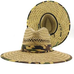 Simple Handwork Women Men Straw Summer Beach Sun hat Outdoor Wide Brim Jazz Panama Lifeguard Hat Womens 240415