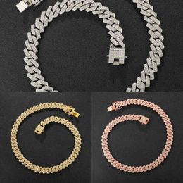 Hip Hop Aaa Bling 13 5mm Cuban Brooch Chain 2-row Ice Man Necklace Diamond Zircon Cobble Men&#039;s Necklace Women&#039;s Jewelry 229n