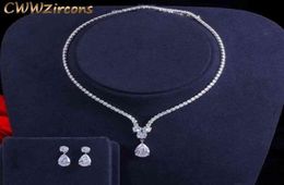Jewelry Sets CWWZircons Fashion Cubic Zirconia Water Drop Pendant Necklace and Earrings Bridal Wedding for Brides Party T3975192755