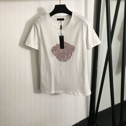 2024 Designers T-shirts Fashion T Shirts Women New head hot diamond portrait cotton short sleeve T-shirt White Black crop top Clothing ladies blouse dress Fashion XL