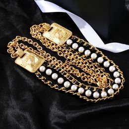 Designer Waist Chain Necklace Dual Purpose Womens Fashion Multi Layer Waistchain Luxury Brass Chain Belt Alloy Chains Belts Pearls Necklaces Ladies Waistband
