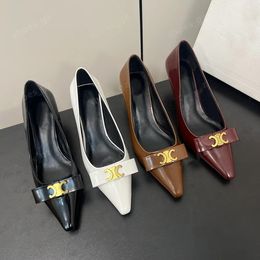 Top Quality New Bowtie pumps Polished leather Pumps shoes Kitten heels Slip-on womens Dress Shoes Pointed square toe women Luxury Designers Dress shoe 5cm