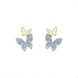 Stud Earrings NurmWung Korean Sweet Cute Butterfly For Women Girls Bling Rhinestone Small Elegant Lovely Jewellery Gifts