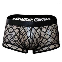 Underpants Sexy Boxer Men Underwear Fishnet Lingerie Breathable Mesh See Through Sheer Low Rise Panties #xes