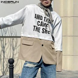 Men's T Shirts 2024 Men Shirt Printing Patchwork O-neck Long Sleeve Korean Style Clothing Streetwear Loose Fashion Tee Tops S-5XL INCERUN