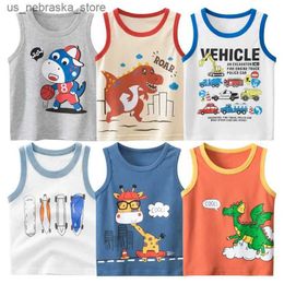 T-shirts 2024 Brand New Childrens Clothing Summer Vest for Boy Cartoon Dinosaur Car Print Cotton Tops Fashion Boys T Shirt Dropshipping Q240418