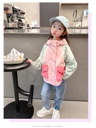 Jackets Girls' Coat Spring And Autumn 2024 Children's Fashionable Baby Casual Cardigan Hooded Jacket Top