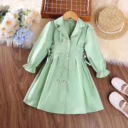 Jackets Jacket For Girls 4-7 Years Green Double-Breasted Trench Coat Stylish Korean Casual Girls'
