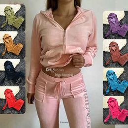 Juicy Apple Women's Tracksuits 2023 Summer Brand Sewing 2 Piece Sets Velvet Velour Women Track Suit Hoodies And Pants Met Advanced Juicy 2896