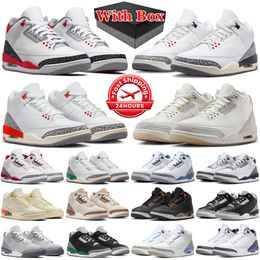 With box 3s jumpman 3 basketball shoes White Cement Reimagined Ivory Midnight Navy Palomino Fire Red Wizards Pine Green Glow Fear mens trainers sports sneakers