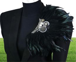 Boutonniere Clips Collar Brooch Pin Wedding Bussiness Suits Banquet Brooch Black Feather Anchor Flower Corsage Party Bar Singer LJ9150726
