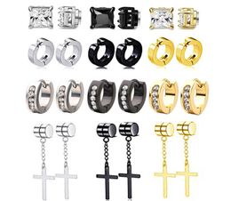 12 Pairs Magnetic Stud Earrings Stainless Steel Non Pierced Earrings Punk Cross Dangle Hinged Clip on Magnet Earring Set5479579
