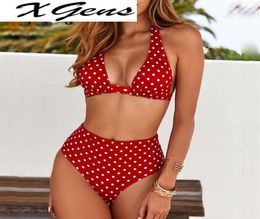 2022 Sexy High Waist Dot Print Bikini swimwear Women Halter Push Up Bikini set Swimsuit female Biquini Beach Wear Bathing Suit210M3413692