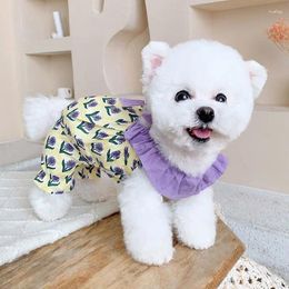 Dog Apparel Pet Clothing Flower Jumpsuits For Dogs Clothes Cat Small Purple Sunflower Print Cute Summer Fashion Yorkshire Accessories