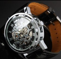 WINNER Fashion Faux Leather Mechanical Watch Men039s Decoration Watch Black Band STEAMPUNK Swiss Skeleton Man Watches Mechanica7095904