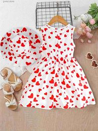 Girl&#039;s Dresses EVRYDAY Toddler Girls Love Heart Print Sleeveless Dress With Bowknot Decoration Matching Hat For Party Summer