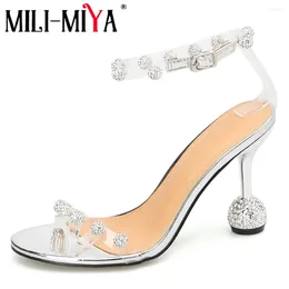 Sandals MILI-MIYA Simple Design One Strap Style Women Pvc Strange Thick Heels Ankle Wrap Buckle Dress Party Shoes For Lady