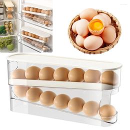 Kitchen Storage Rolling Eggs Tray Space-Saving Automatic Scrolling Egg Holder Large Capacity Double Rows For Fridge Refrigerator