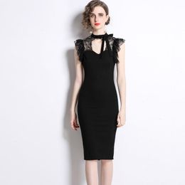 Summer Womens Clothing Elegant Sexy Lace Slim Fit Slimming Backless Mid Length Sheath Dress