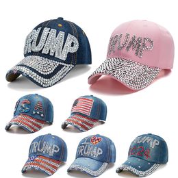 Trump 2024 Baseball Cap Party Hat Election Campaign Cowboy Caps Adjustable Snapback Women Man Denim Diamond Peaked Caps