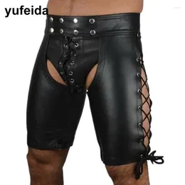 Underpants Sexy Mens Boxers Solid Black PU Leather Men's Tights Short Pants Faux Boxer Shoers Trunks Open BuDance Clubwear