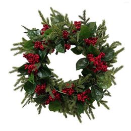 Decorative Flowers Christmas Wreath Front Door Home Decor Hanging With Red Berries Green Leaves For Wall Year Garden Porch Window