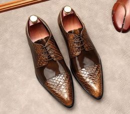 Wedding Men Business Party Dress Shoes Fish Scale Genuine Leather Designer Lace up Breathable Formal Events Derby