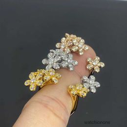 High-end Luxury Ring Fanjias New Flower Set Diamond Trendy Ring Four Full Rose Gold White Jewellery