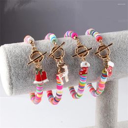 Charm Bracelets Red Santa Claus Christmas Crystal Snowman Deer Bell Chain Beaded For Women Jewelry Year Gift