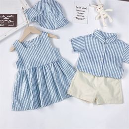 Brother And Sister Suit Kids Lattice Set Boys Gentleman SuitGirls Princess Dress Toddler Party Clothing Family Outing Clothes 240403