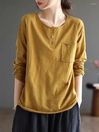 Women's T Shirts Womens Tshirts High Quality 2024 Simple And Casual Round Neck Pullover Long Sleeve Design Versatile Retro Cotton Linen Top