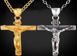Jewellery Wholecrucifix Solid Necklace Men039s 18 Christian Cross Factory Gift Gold God Women Gf Charms Lines Pendant K Fashi9316478