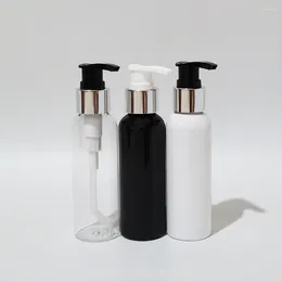 Storage Bottles 50pcs 100ml Empty Black White Bottle With Silver Pump For Shower Gel Liquid Soap Shampoo Facial Cleanser Cosmetic Packaging