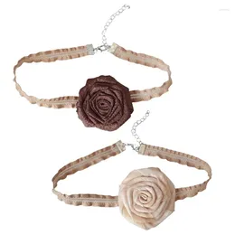 Choker Lace Chokers For Teen Girl Elegant Brown Flower Necklace Birthday Party Bohemia Fabric