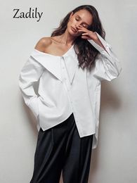 Women's Blouses Zadily 2024 Spring Office Lady Long Sleeve Women White Shirt Korea Style Button Up Irregular Woman Blouse Minimalist Tunic