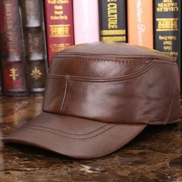 Ball Caps Male Leather Hat Men's Baseball Cap Autumn And Winter Outdoor Warm Young Man Cattle Peaked B-7279