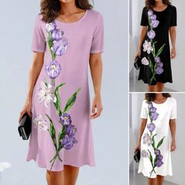 Party Dresses Lady Short Sleeve Dress Women A-line Midi Floral Tulip Print Summer For Soft Breathable Knee Commute