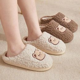 Slippers Women Cute Bear Fluffy Winter Warm Men Indoor Home Slides Couple Kawaii Animal Print Shoes Pantunflas Invierno Mujer