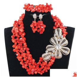 Earrings & Necklace Latest Design Nigerian Coral Beads Jewellery Set Real Wedding African Big Gold Pendant Statement Cnr832 Drop Delive Dhyph