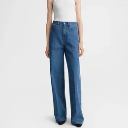 Women's Jeans Women 2024 Spring/Summer Blue High-waisted Cotton Wide-leg Denim Pants